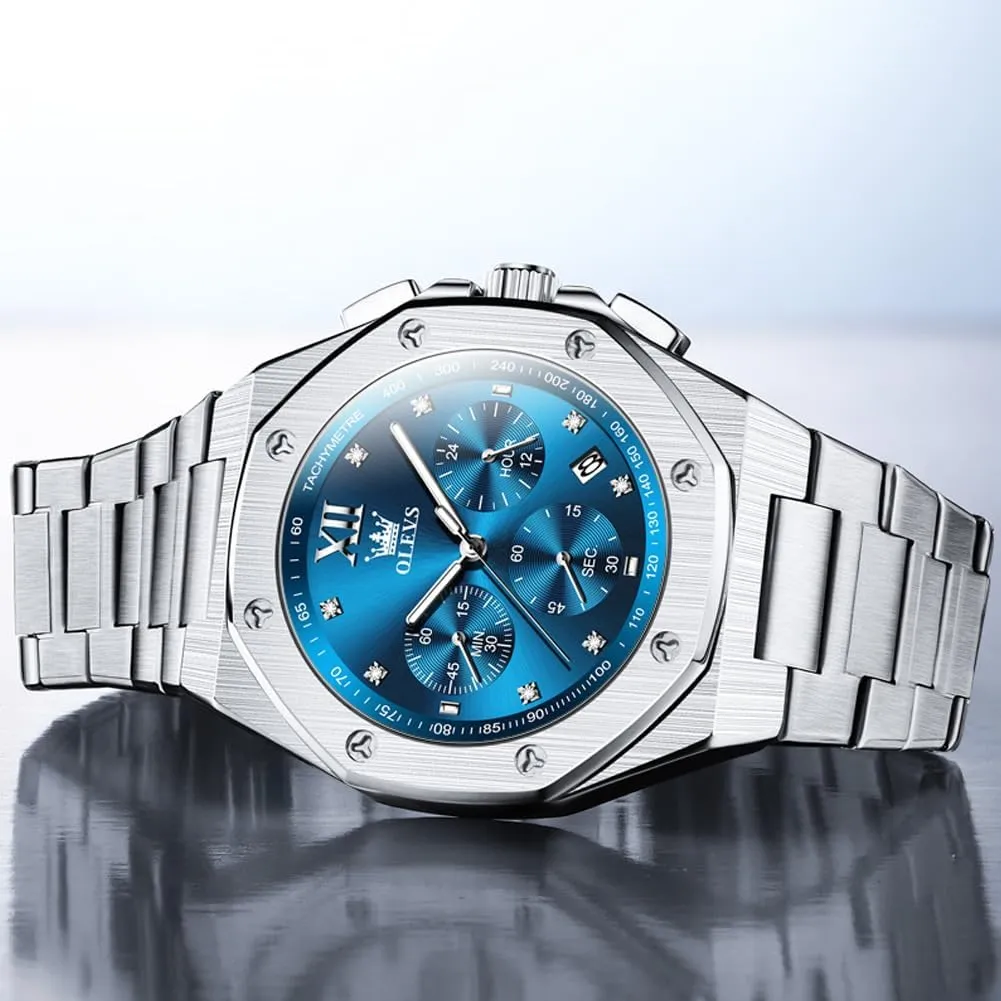 OLEVS Watches for Men Stainless Steel Business Dress Large Easy to Read Analog Watch Waterproof Luminous Casual Luxury Men Watch