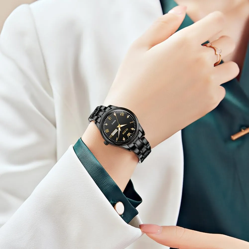 OLEVS Women Watches Business Dress Female Ladies for Small Wrist Watch Gold Silver Tone Stainless Steel Band Analog Quartz Day Date Waterproof Lady Watches