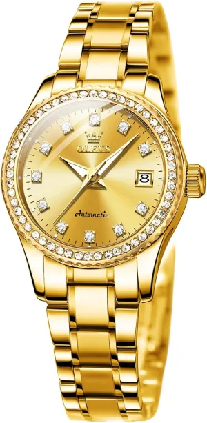 OLEVS Womens Automatic Watches Diamond Stainless Steel Self Winding Ladies Dress Wrist Watches Luminous Waterproof