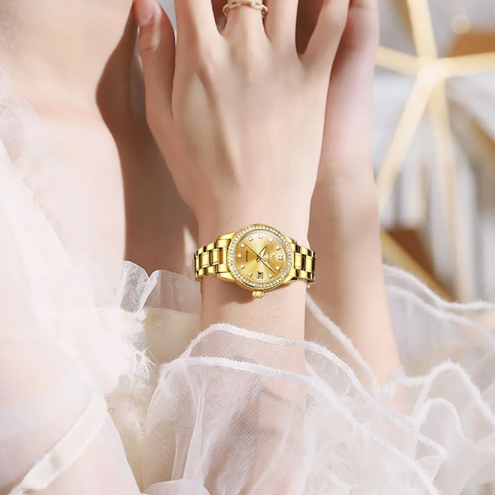 OLEVS Womens Automatic Watches Diamond Stainless Steel Self Winding Ladies Dress Wrist Watches Luminous Waterproof