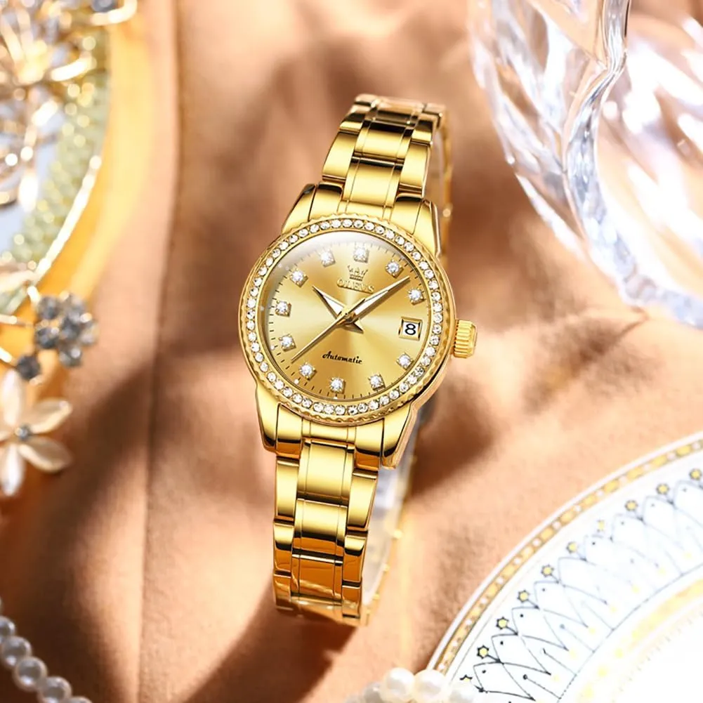 OLEVS Womens Automatic Watches Diamond Stainless Steel Self Winding Ladies Dress Wrist Watches Luminous Waterproof