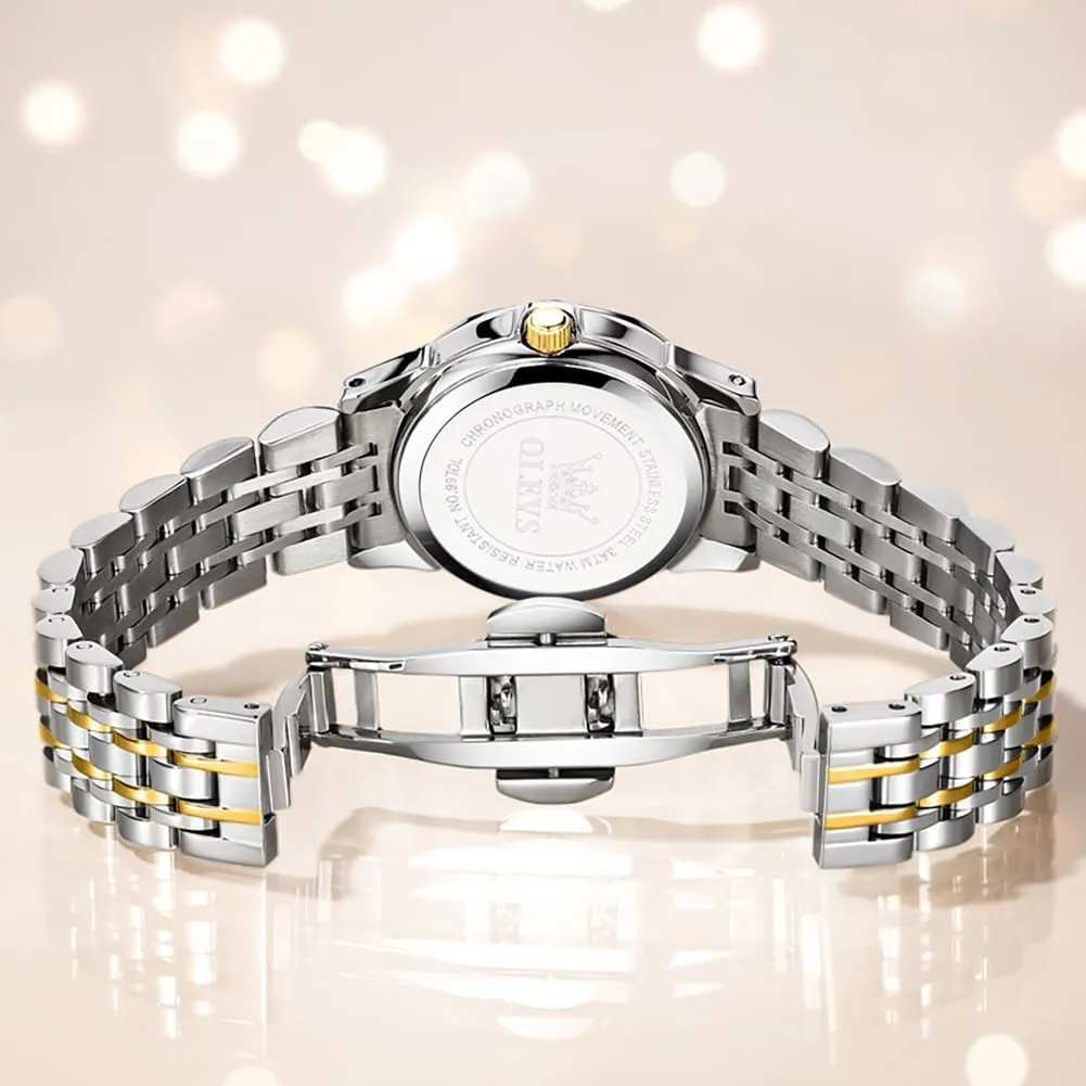 OLEVS Womens Watch Classic Dress Number Female Watches for Ladies Analog Quartz Stainless Steel Waterproof Luminous Day Date Two Tone Easy to Read Wristwatch