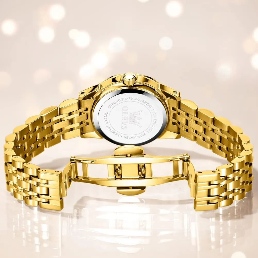 OLEVS Womens Watch Fashion Dress Diamond Female Watches for Ladies Analog Quartz Stainless Steel Waterproof Luminous Day Date Two Tone Wristwatch