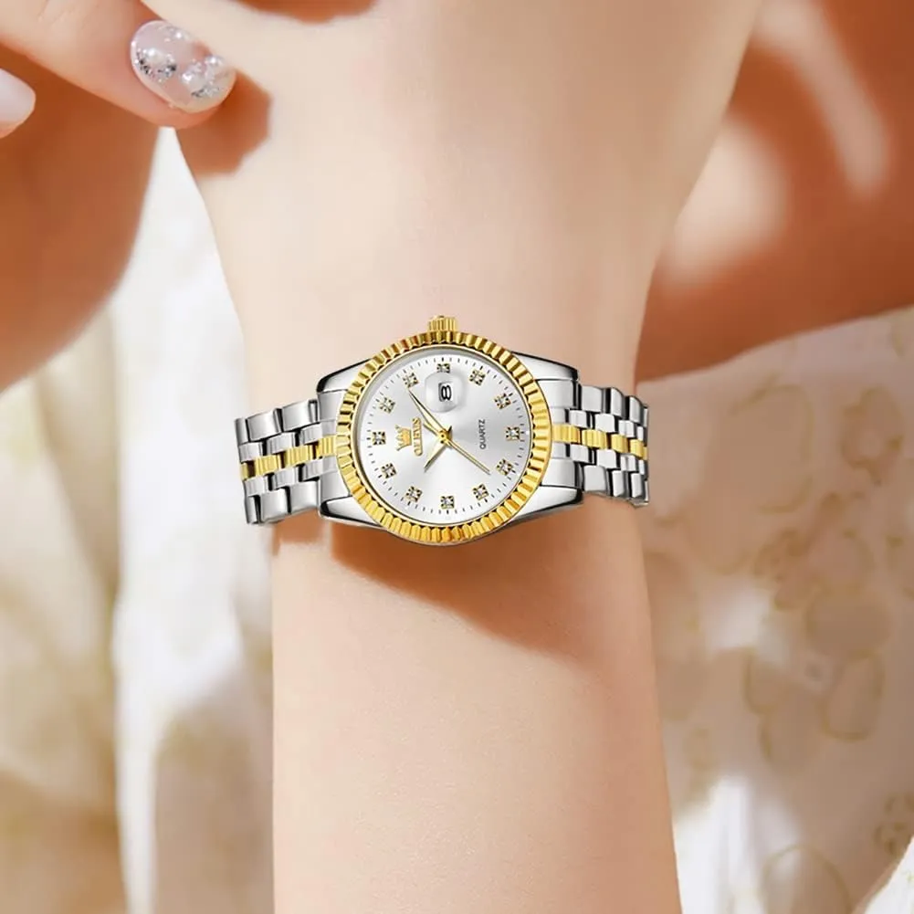 OLEVS Womens Watches Diamond Luxury Dress Gold Wrist Watch Stainless Steel Waterproof Luminous Date