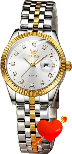 OLEVS Womens Watches Diamond Luxury Dress Gold Wrist Watch Stainless Steel Waterproof Luminous Date