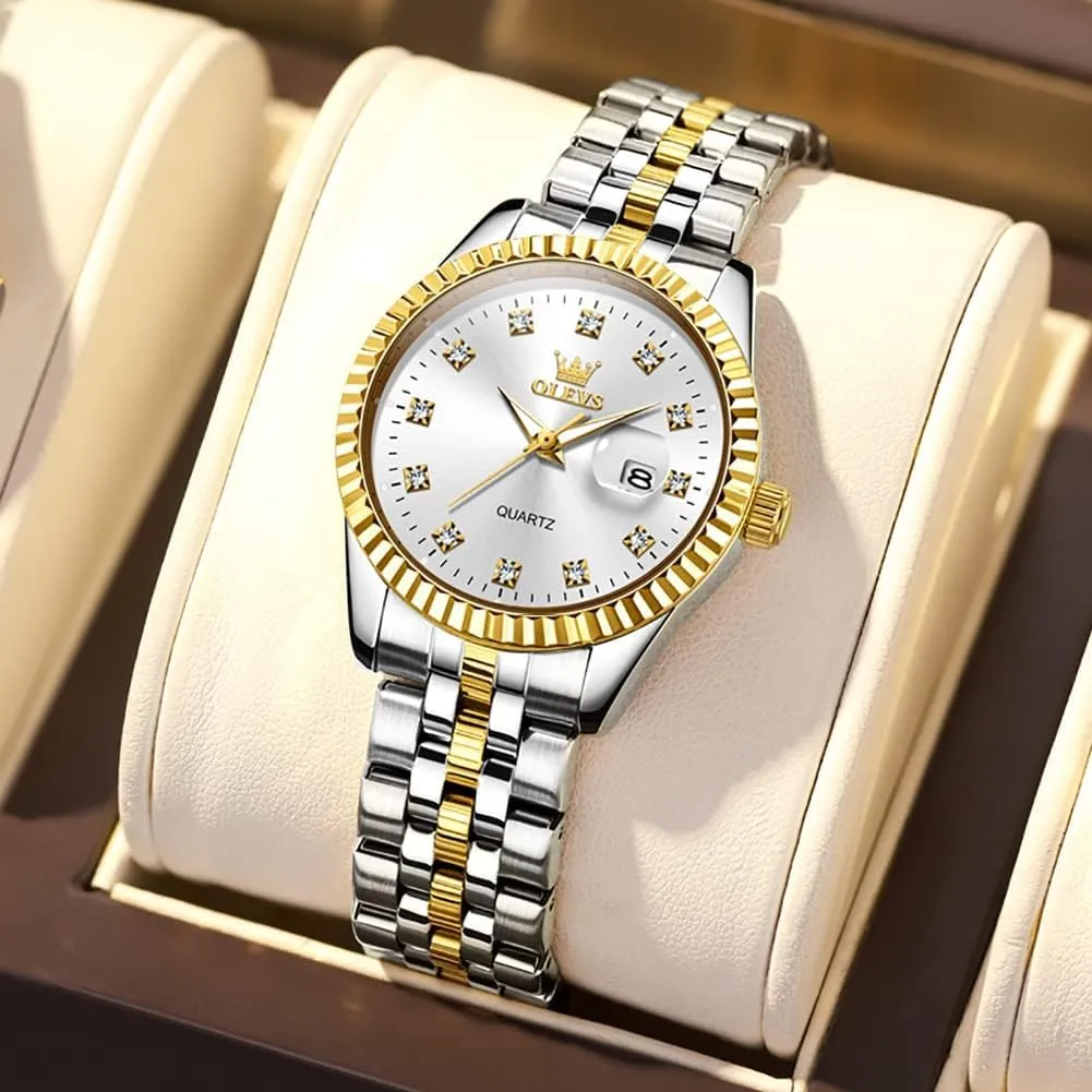 OLEVS Womens Watches Diamond Luxury Dress Gold Wrist Watch Stainless Steel Waterproof Luminous Date