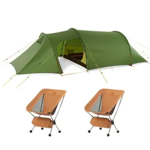 Opalus Tunnel 3P Camping Tent Plus YL08 Ultralight Foldable Camping Chair*2