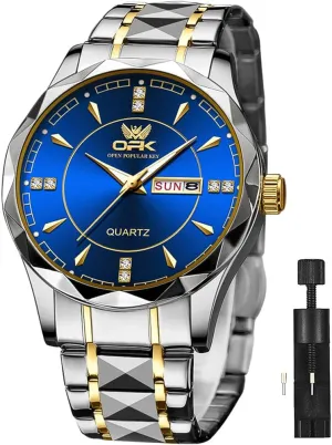OPK Mens Watch Business Dress Large Analog Stainless Steel Watch for Men Day Casual Man Wrist Watches