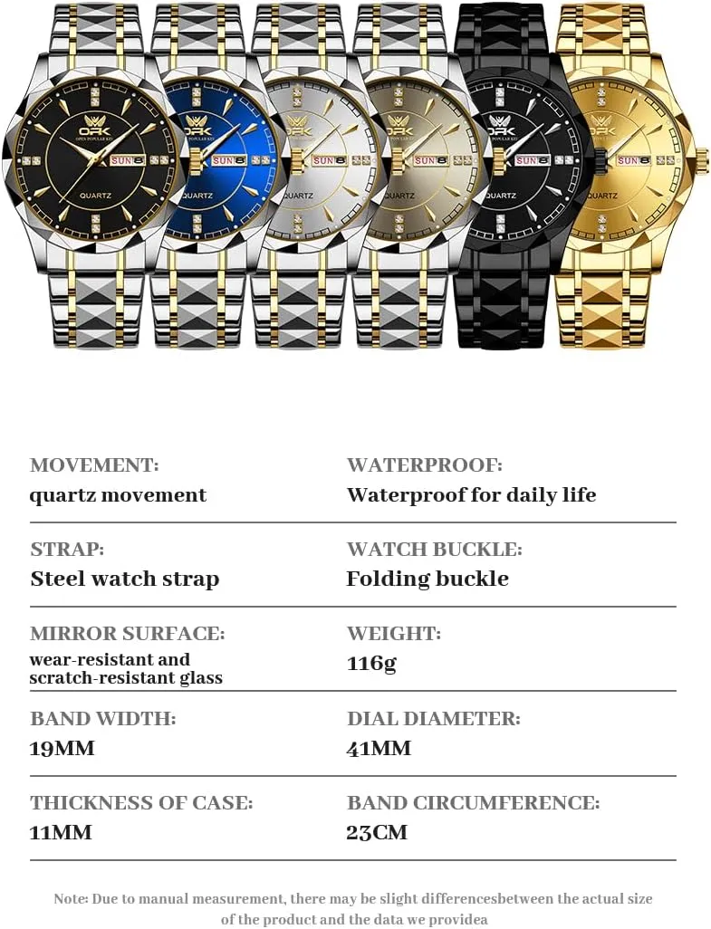 OPK Mens Watch Business Dress Large Analog Stainless Steel Watch for Men Day Casual Man Wrist Watches
