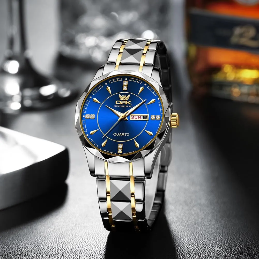 OPK Mens Watch Business Dress Large Analog Stainless Steel Watch for Men Day Casual Man Wrist Watches