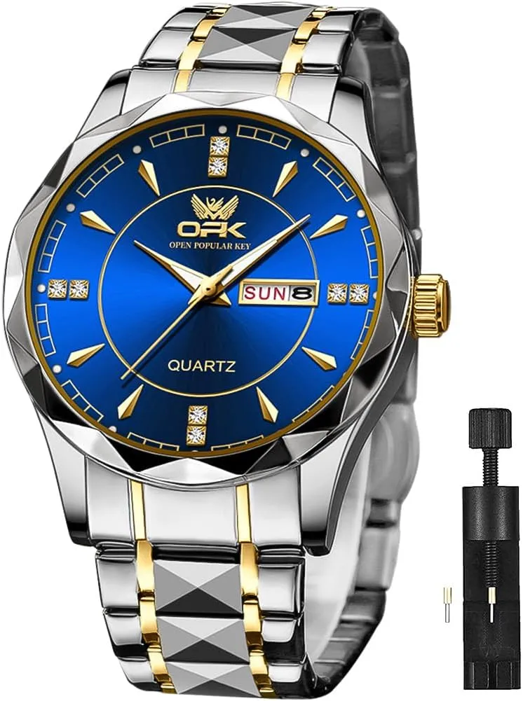 OPK Mens Watch Business Dress Large Analog Stainless Steel Watch for Men Day Casual Man Wrist Watches