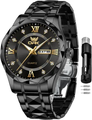 OPK Watches for Men Diamond Roman Analog Mens Watches Waterproof Large Stainless Steel Men Wrist Watch Business Father Gift Watch Blue