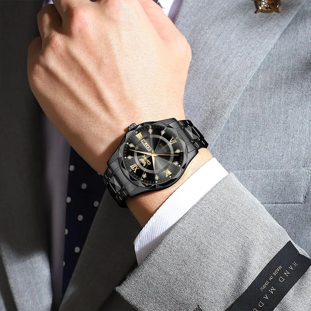 OPK Watches for Men Diamond Roman Analog Mens Watches Waterproof Large Stainless Steel Men Wrist Watch Business Father Gift Watch Blue