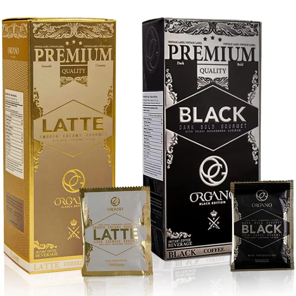 ORGANO Combo Pack, 1 Box Black Coffee And 1 Box Cafe Latte, 100% Cetified Organic Gourmet Coffee.