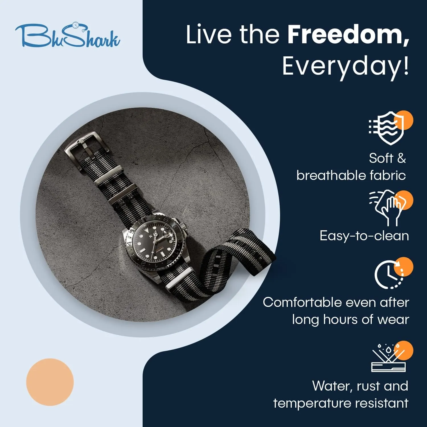 Original Collection Military-Style Waterproof Watch Strap, Fits All Timepiece Brands, Durable Nylon Wristwatch Accessories with Stainless Steel Buckle - 18mm, 20mm, 22mm or 24mm