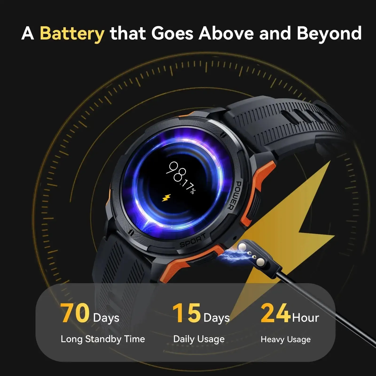 OUKITEL BT10 410mAh Battery Capacity 5ATM Waterproof Rugged Outdoor Watch