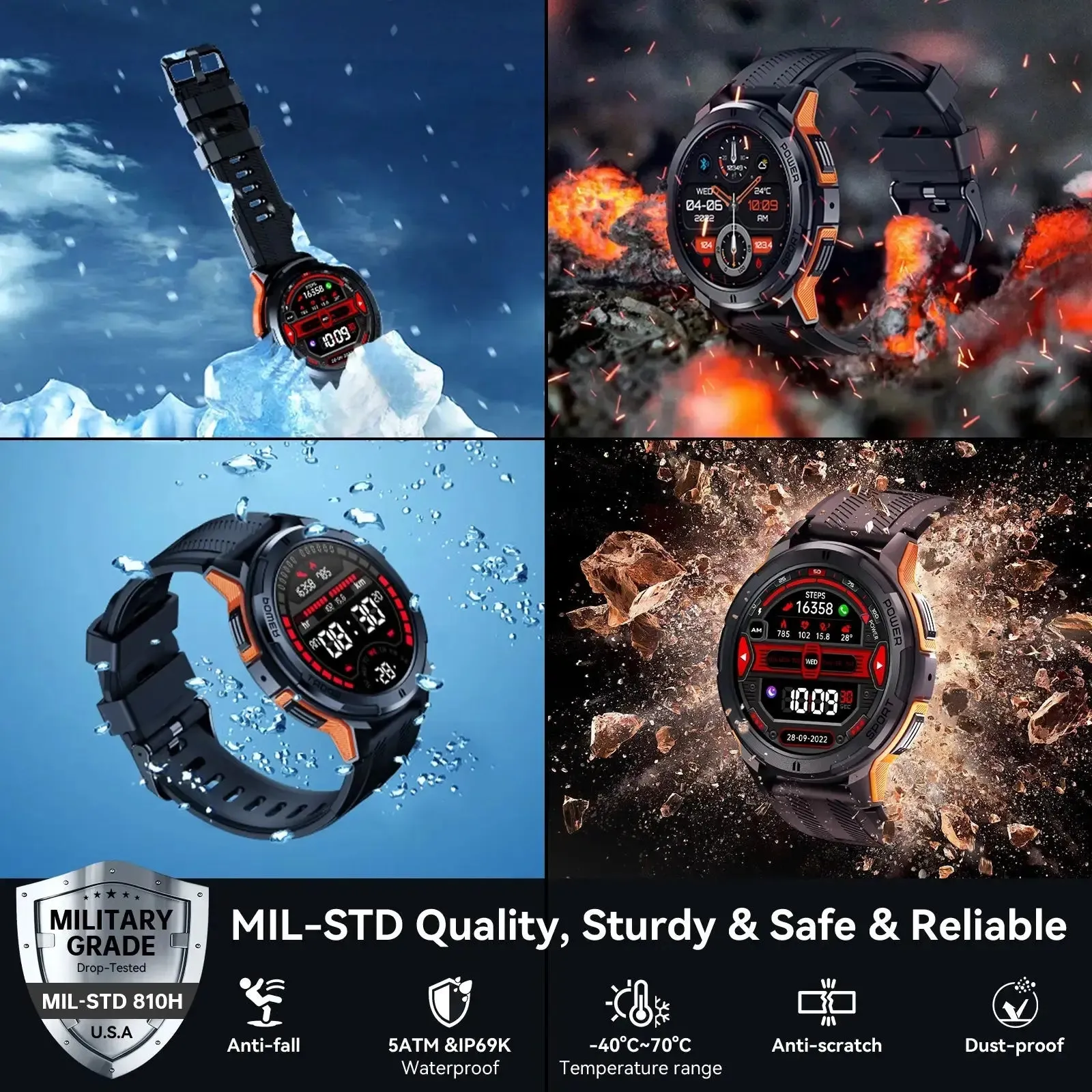 OUKITEL BT10 410mAh Battery Capacity 5ATM Waterproof Rugged Outdoor Watch