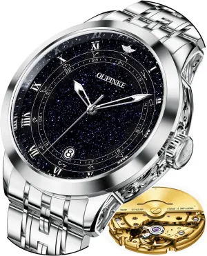 OUPINKE Automatic Watches for Men Starry Sky Luxury Mechanical Waterproof Date Luminous Sapphire Tungsten Steel Wrist Watch
