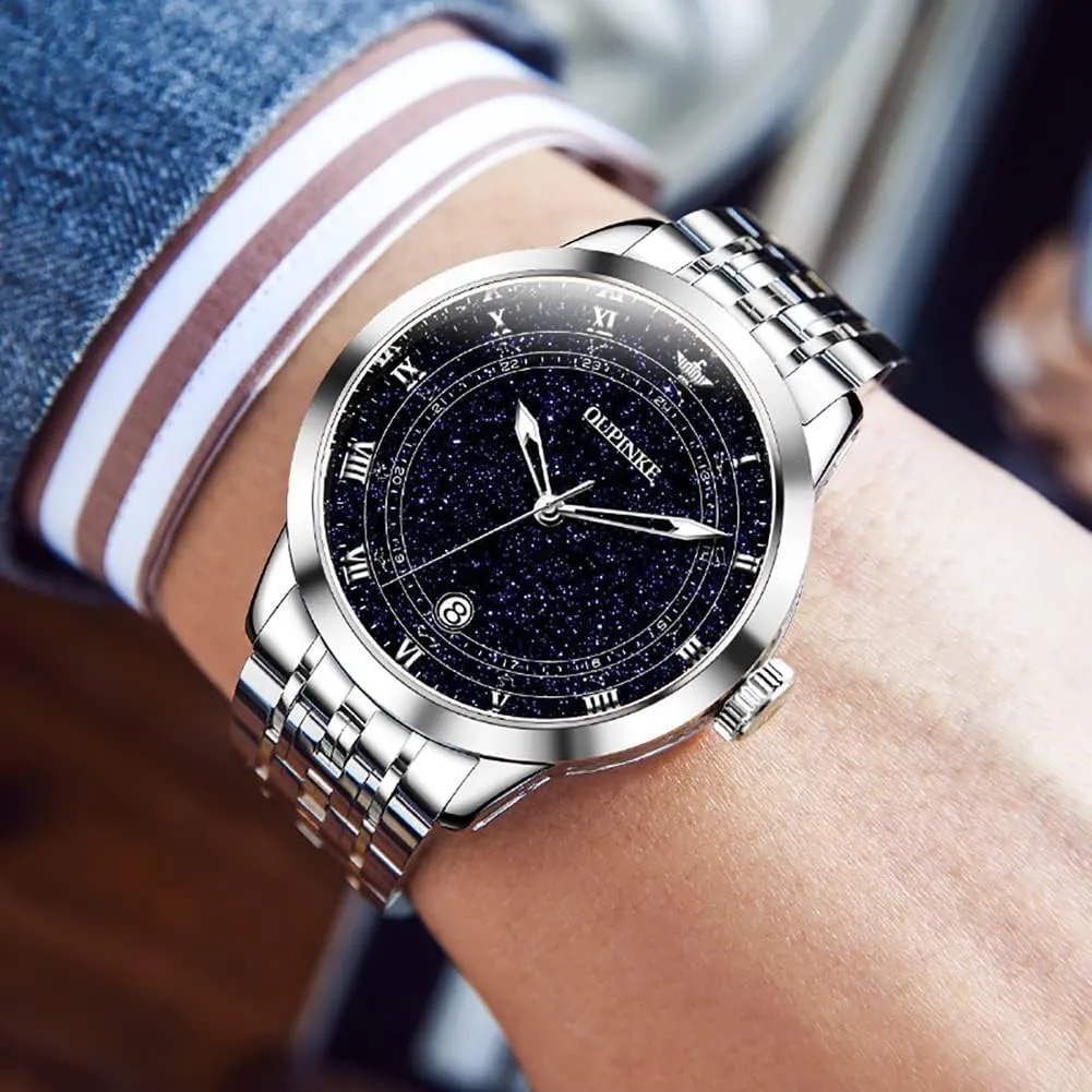 OUPINKE Automatic Watches for Men Starry Sky Luxury Mechanical Waterproof Date Luminous Sapphire Tungsten Steel Wrist Watch