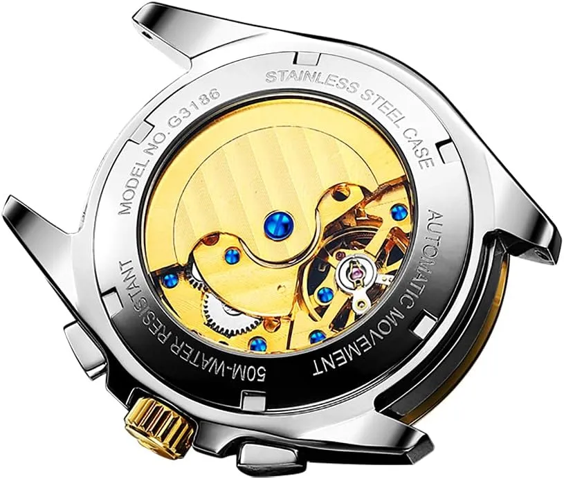 OUPINKE Men's Watch Automatic 44mm Big Dial Tungsten Steel Strap Date Waterproof Luxury Sapphire Crystal