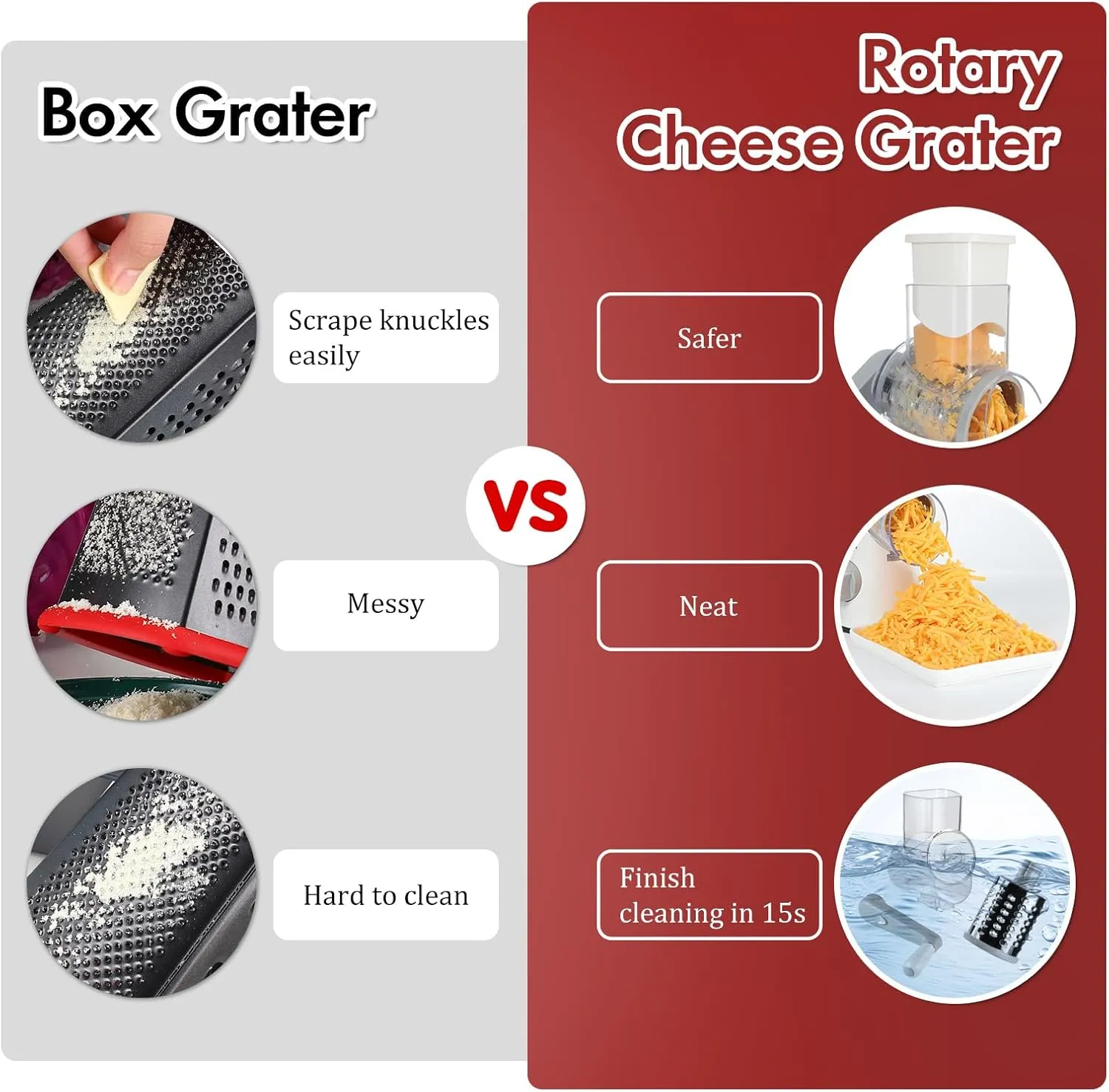Ourokhome Rotary Cheese Grater Hand Crank, Kitchen Shredder Speed Mandolin Slicer Ice Shaver with Handle and Drum Blades for Cheese, Vegetable, Nuts, Chocolate, Potato, Carrot, 5 Blades, White