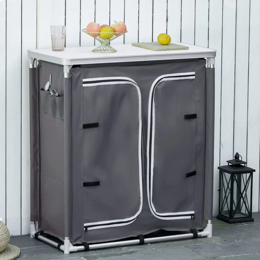 Outdoor Aluminum 3-shelf Camping Cupboard Kitchen Station Cook Table Outsunny