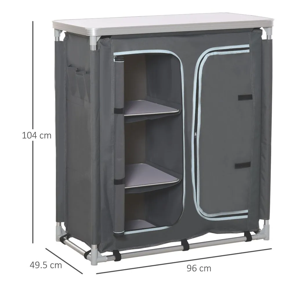 Outdoor Aluminum 3-shelf Camping Cupboard Kitchen Station Cook Table Outsunny