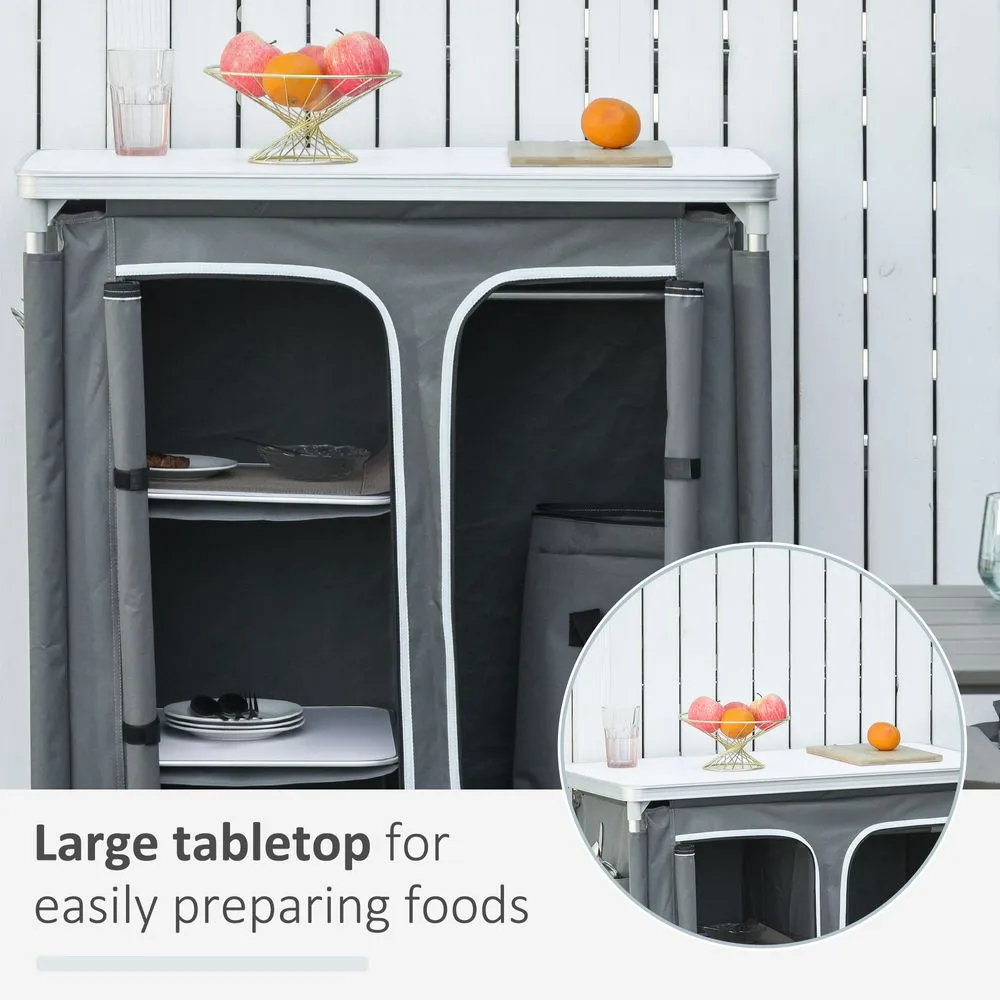 Outdoor Aluminum 3-shelf Camping Cupboard Kitchen Station Cook Table Outsunny