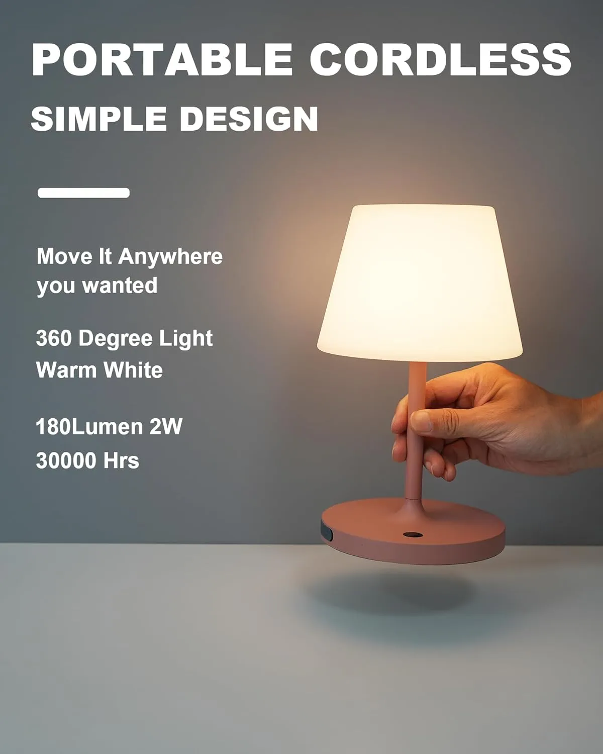 Outdoor Battery Operated Table Lamp Waterproof, 4000mAh Cordless Table Lamp Rechargeable, Touch Dimmable Desk Lamp, LED Night Light for Patio Camping Restaurant Home, H9.6in, Pink