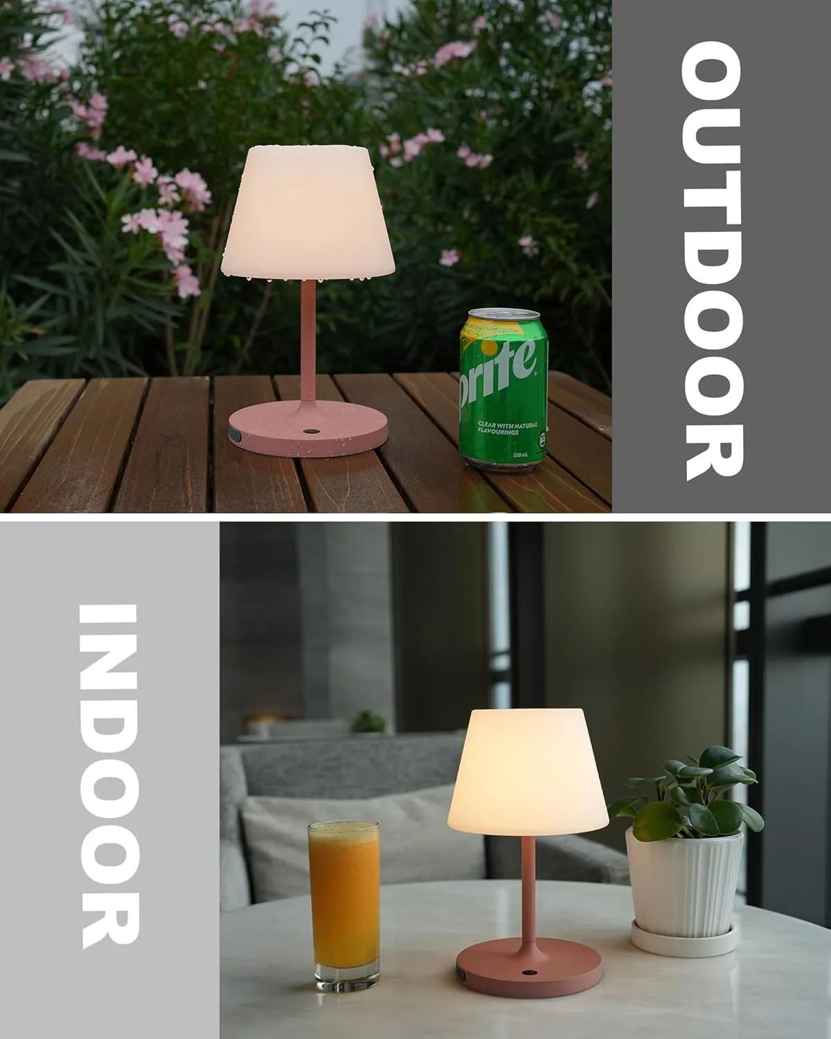 Outdoor Battery Operated Table Lamp Waterproof, 4000mAh Cordless Table Lamp Rechargeable, Touch Dimmable Desk Lamp, LED Night Light for Patio Camping Restaurant Home, H9.6in, Pink