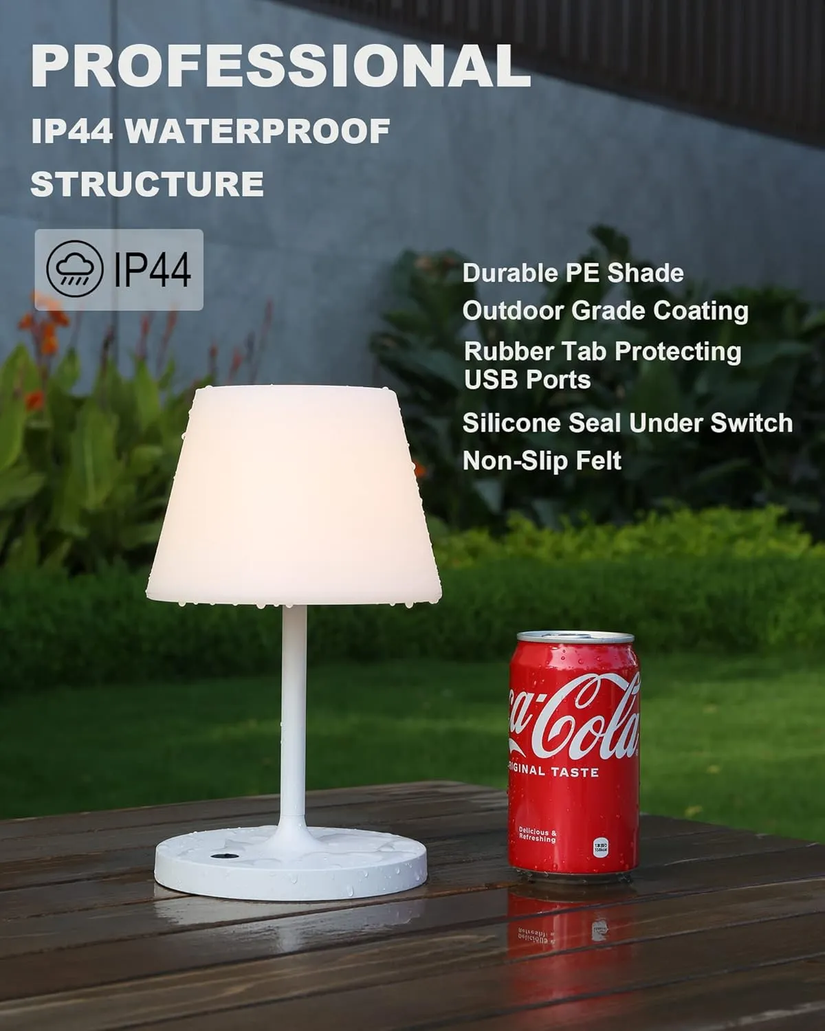 Outdoor Battery Operated Table Lamp Waterproof, 4000mAh Cordless Table Lamp Rechargeable, Touch Dimmable Desk Lamp, LED Night Light for Patio Camping Restaurant Home, H9.6in, White