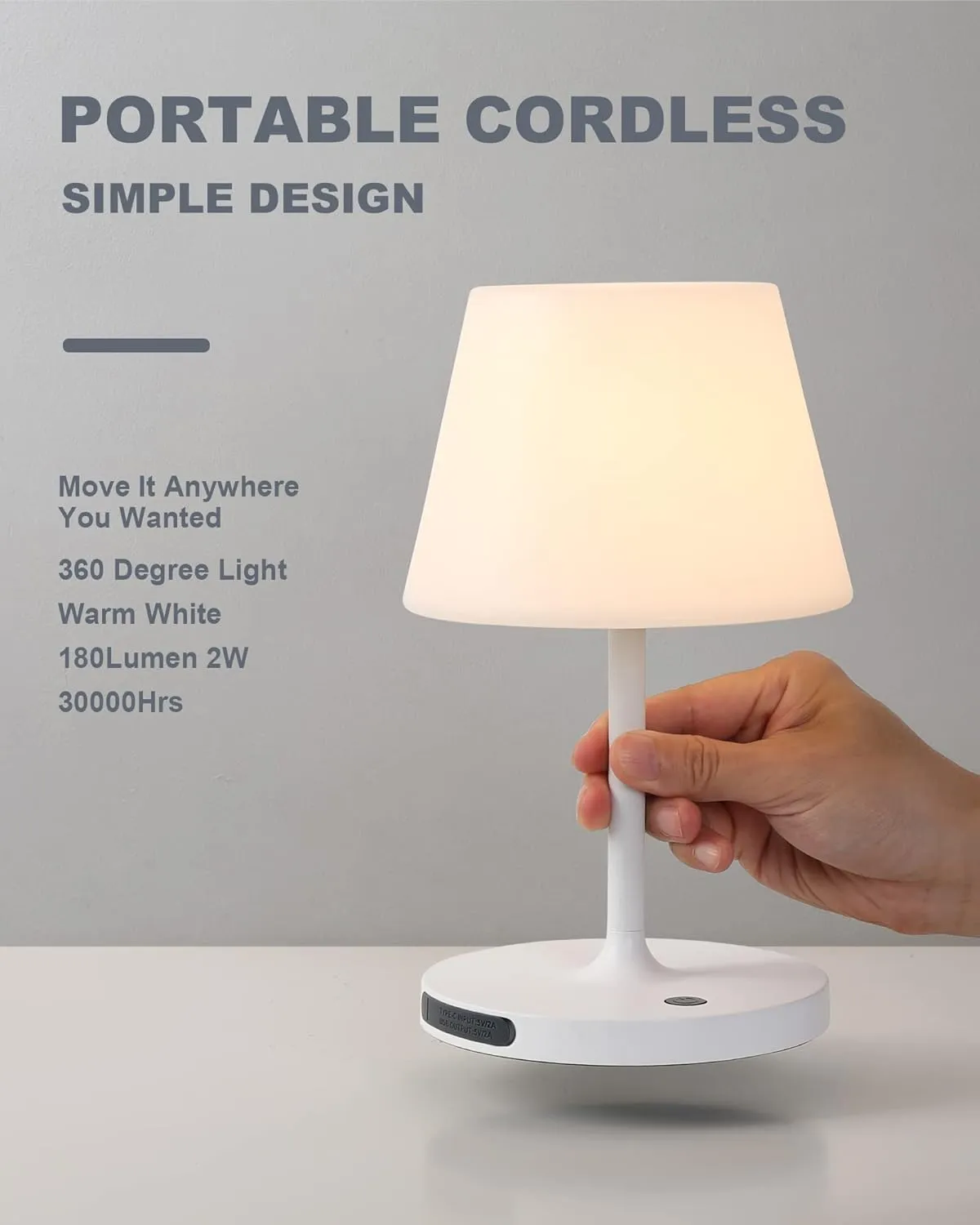 Outdoor Battery Operated Table Lamp Waterproof, 4000mAh Cordless Table Lamp Rechargeable, Touch Dimmable Desk Lamp, LED Night Light for Patio Camping Restaurant Home, H9.6in, White