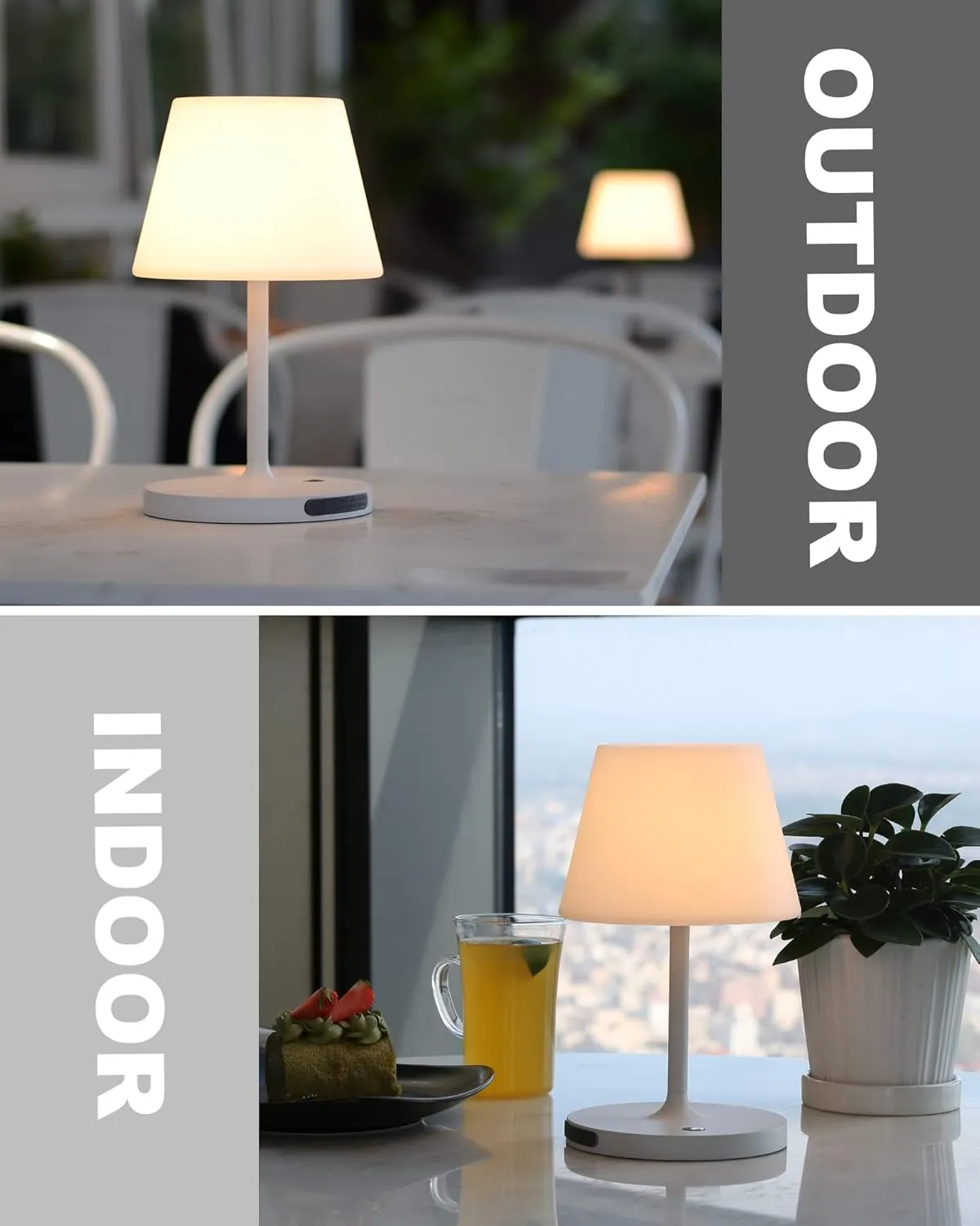 Outdoor Battery Operated Table Lamp Waterproof, 4000mAh Cordless Table Lamp Rechargeable, Touch Dimmable Desk Lamp, LED Night Light for Patio Camping Restaurant Home, H9.6in, White
