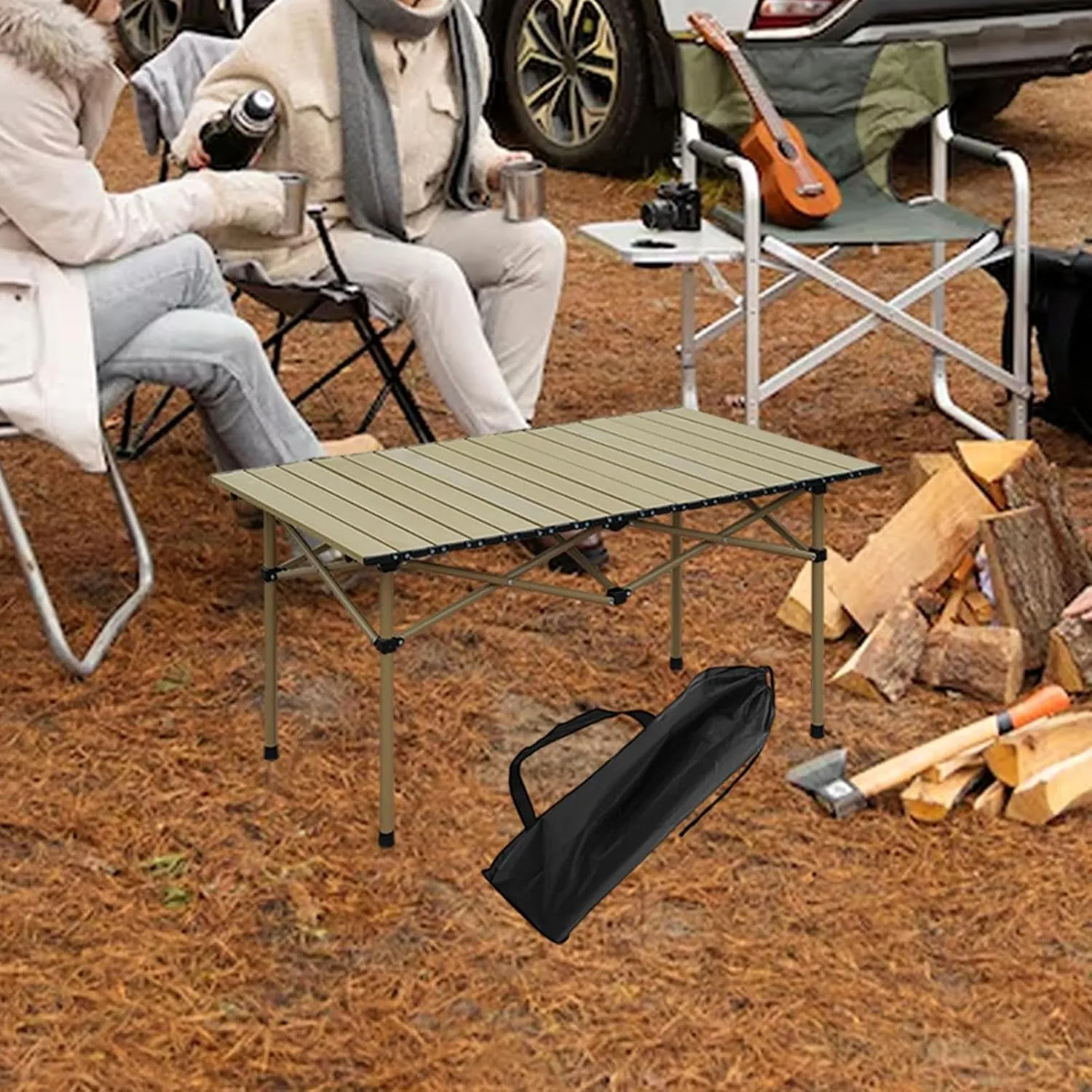 Outdoor Camping Table 2 to4 Persons,Portable Sturdy Stable Side Table,Easy to Set up for Picnics,Outdoor Cooking,Camping, Beige