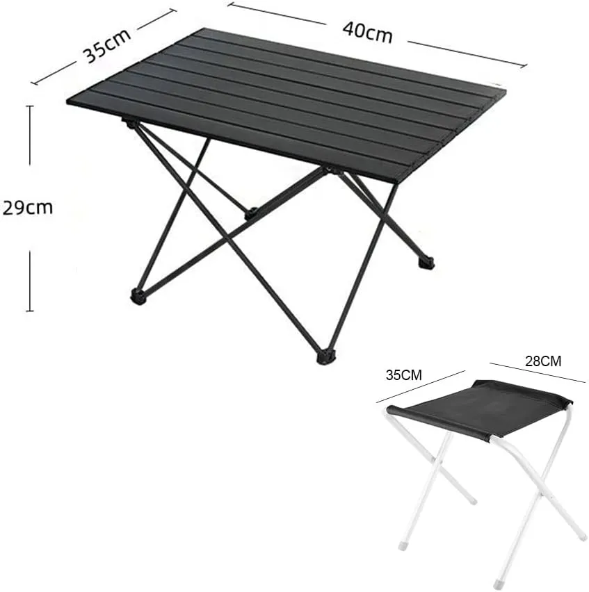 Outdoor Folding Table and Chair Set, Ultra-Light Aluminum Alloy Camping Gear, Egg Roll Table, Stool Included,Suit,A