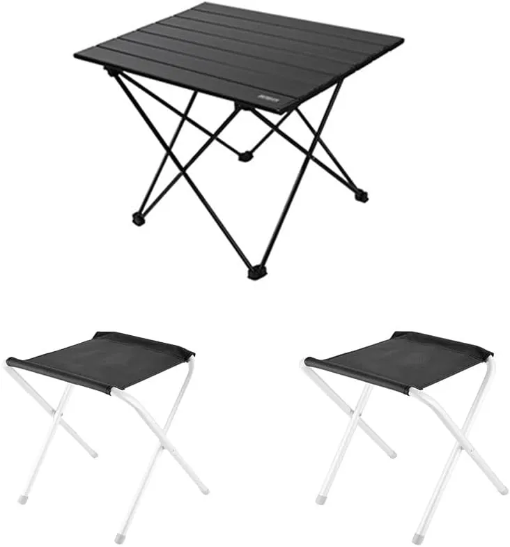 Outdoor Folding Table and Chair Set, Ultra-Light Aluminum Alloy Camping Gear, Egg Roll Table, Stool Included,Suit,A