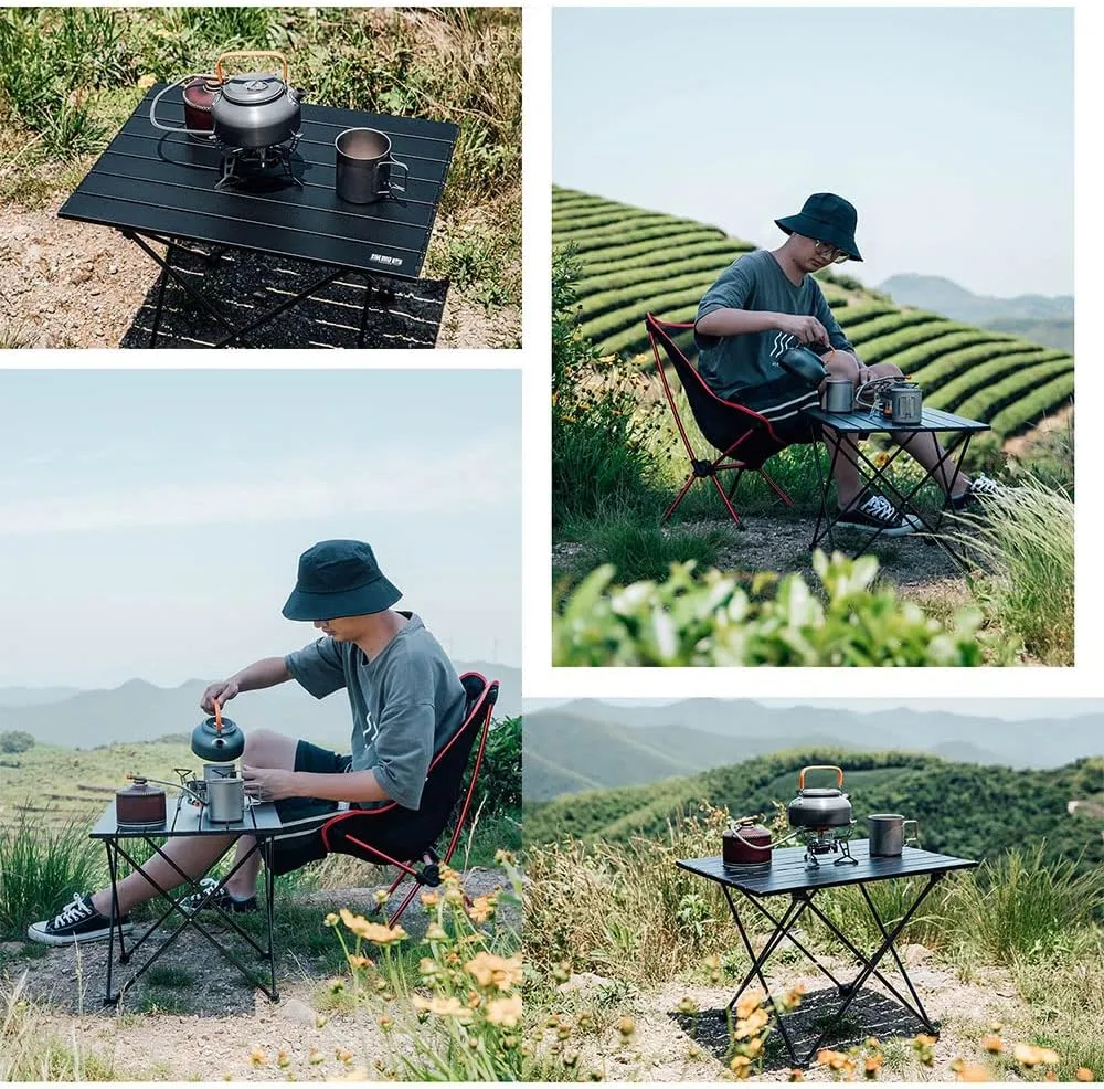 Outdoor Folding Table and Chair Set, Ultra-Light Aluminum Alloy Camping Gear, Egg Roll Table, Stool Included,Suit,A