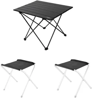 Outdoor Folding Table and Chair Set, Ultra-Light Aluminum Alloy Camping Gear, Egg Roll Table, Stool Included,Suit,A