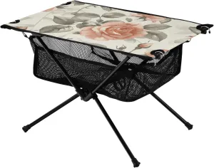 Outdoor Folding Table Vintage Roses Ultra Compact Beach Vacation Supplies with Storage Bag for Dining Hiking Fishing