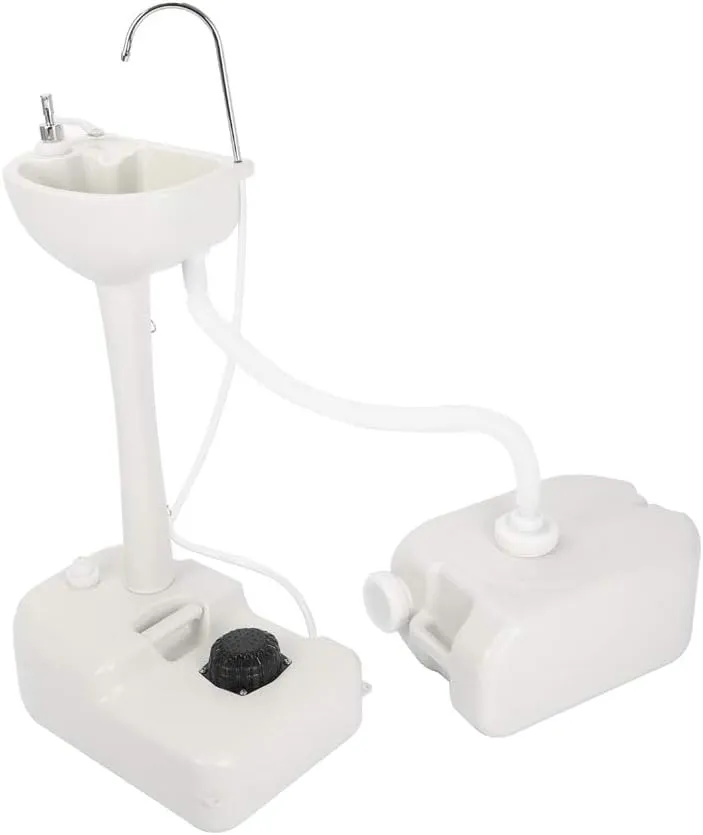 Outdoor Garden Portable Camping Hand Sink with 24L Recovery Tank, Removable Hand Washing Basin Sanitary Ware for RV/Kitchen/Indoor, HDPE, White