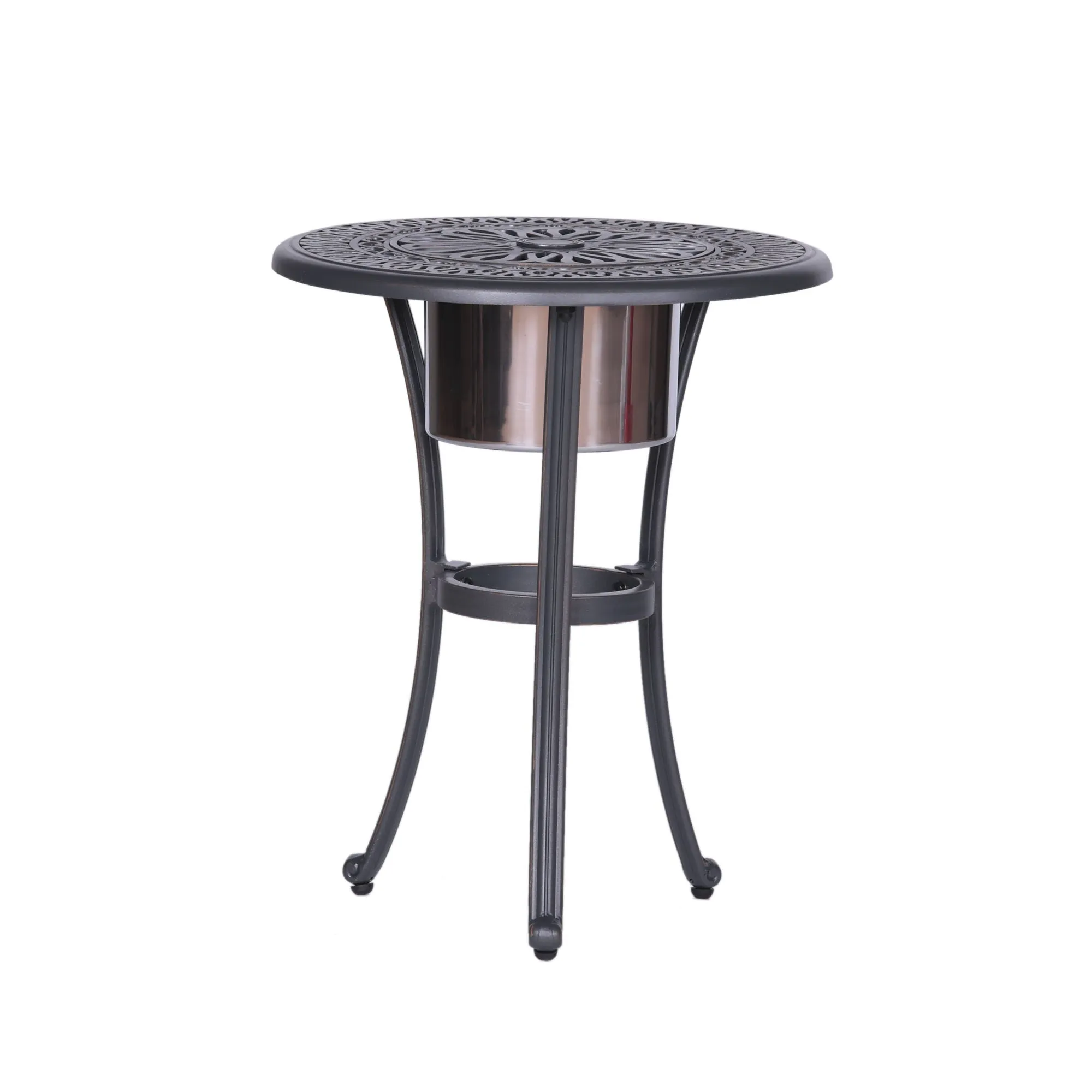 Outdoor Patio Aluminum Round Bistro Table/Side Table With Ice Bucket - Gunmetal by Couch.com