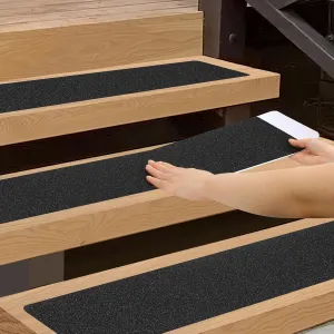 Outdoor Stair Treads Non-Slip Step Strips for Wooden Steps 5 Pack 8” x 30” Anti Slip Grip Tape Precut for Outside Stairs, Non Skid Stair Tread Mats Weather Resistant for Outdoors, Black