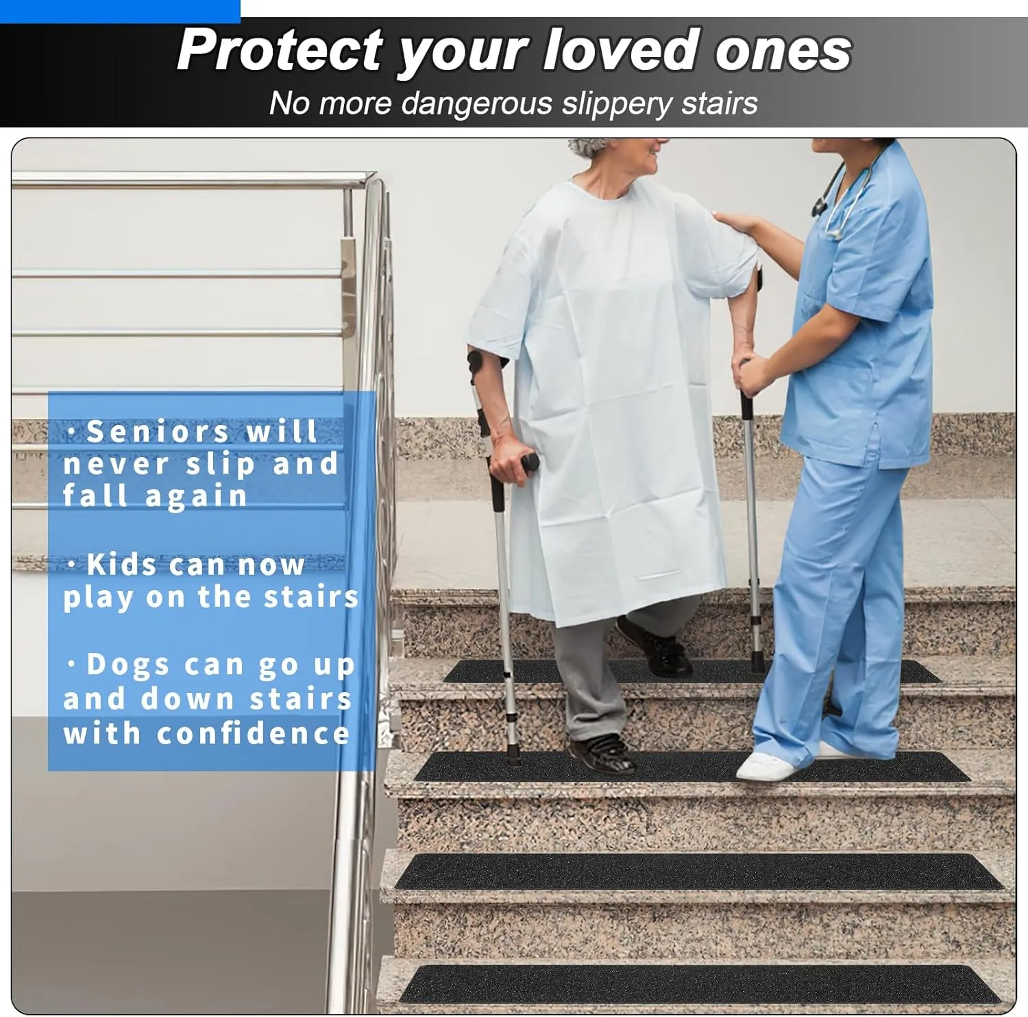 Outdoor Stair Treads Non-Slip Step Strips for Wooden Steps 5 Pack 8” x 30” Anti Slip Grip Tape Precut for Outside Stairs, Non Skid Stair Tread Mats Weather Resistant for Outdoors, Black