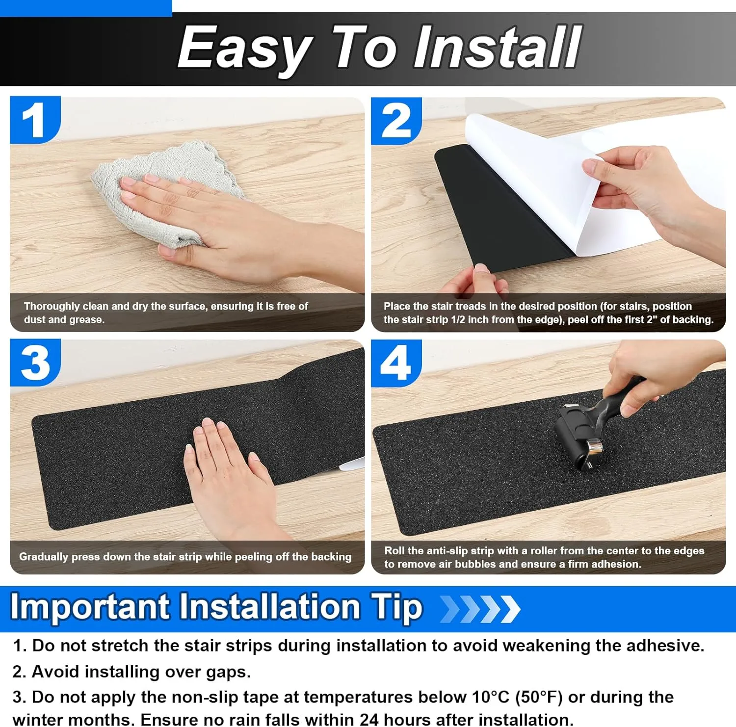 Outdoor Stair Treads Non-Slip Step Strips for Wooden Steps 5 Pack 8” x 30” Anti Slip Grip Tape Precut for Outside Stairs, Non Skid Stair Tread Mats Weather Resistant for Outdoors, Black