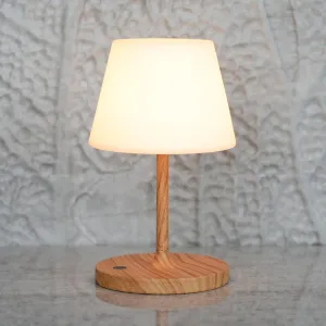 Outdoor Table Lamp/Cordless USB Rechargeable 4000mAh / 2700K LED/Touch Dimmable/Portable Battery Operated / IP44 Waterproof/PE Shade/Bedroom Dinning Camping Patio (9.6in, Wood Grain)