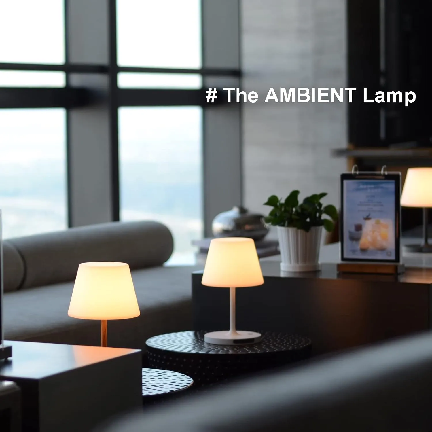 Outdoor Table Lamp/Cordless USB Rechargeable 4000mAh / 2700K LED/Touch Dimmable/Portable Battery Operated / IP44 Waterproof/PE Shade/Bedroom Dinning Camping Patio (9.6in, Wood Grain)