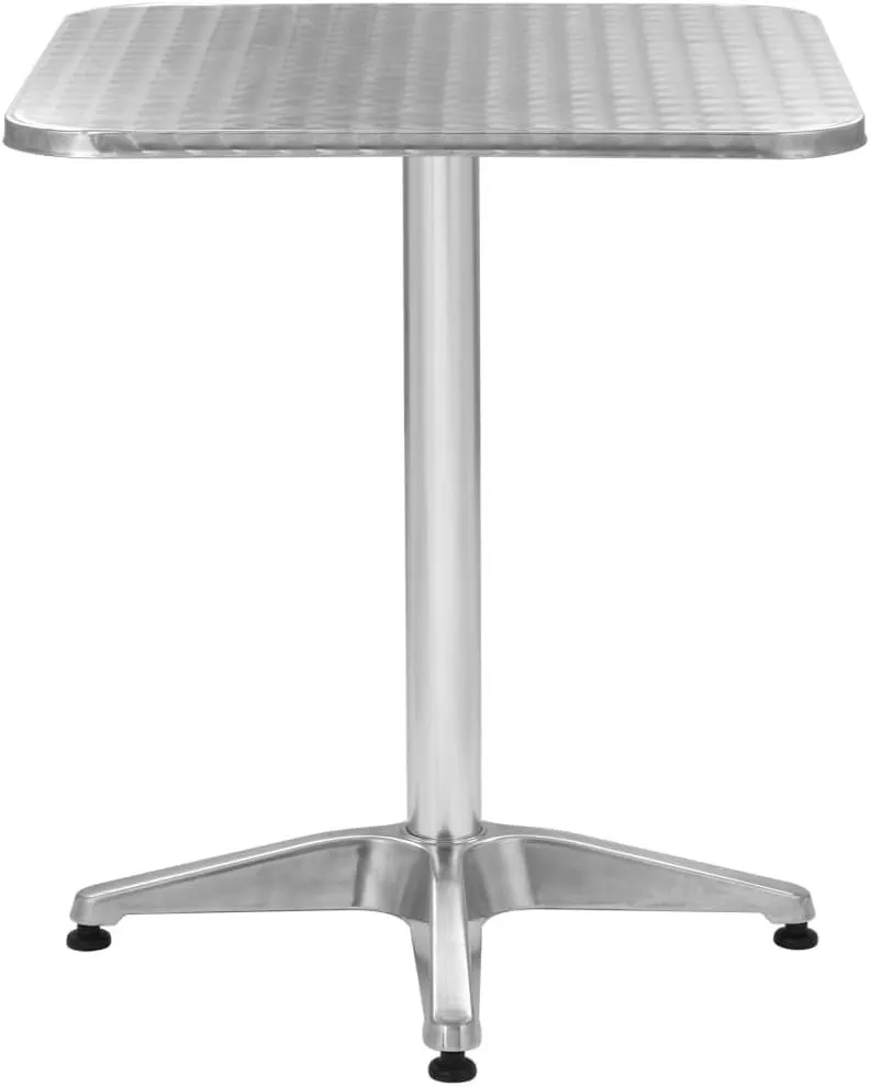 Outdoor Table Silver Aluminum, Camping Dining Side Tables, Console Furniture for Patio, Balcony, Living Space 23.6 x 23.6 x 27.6 in