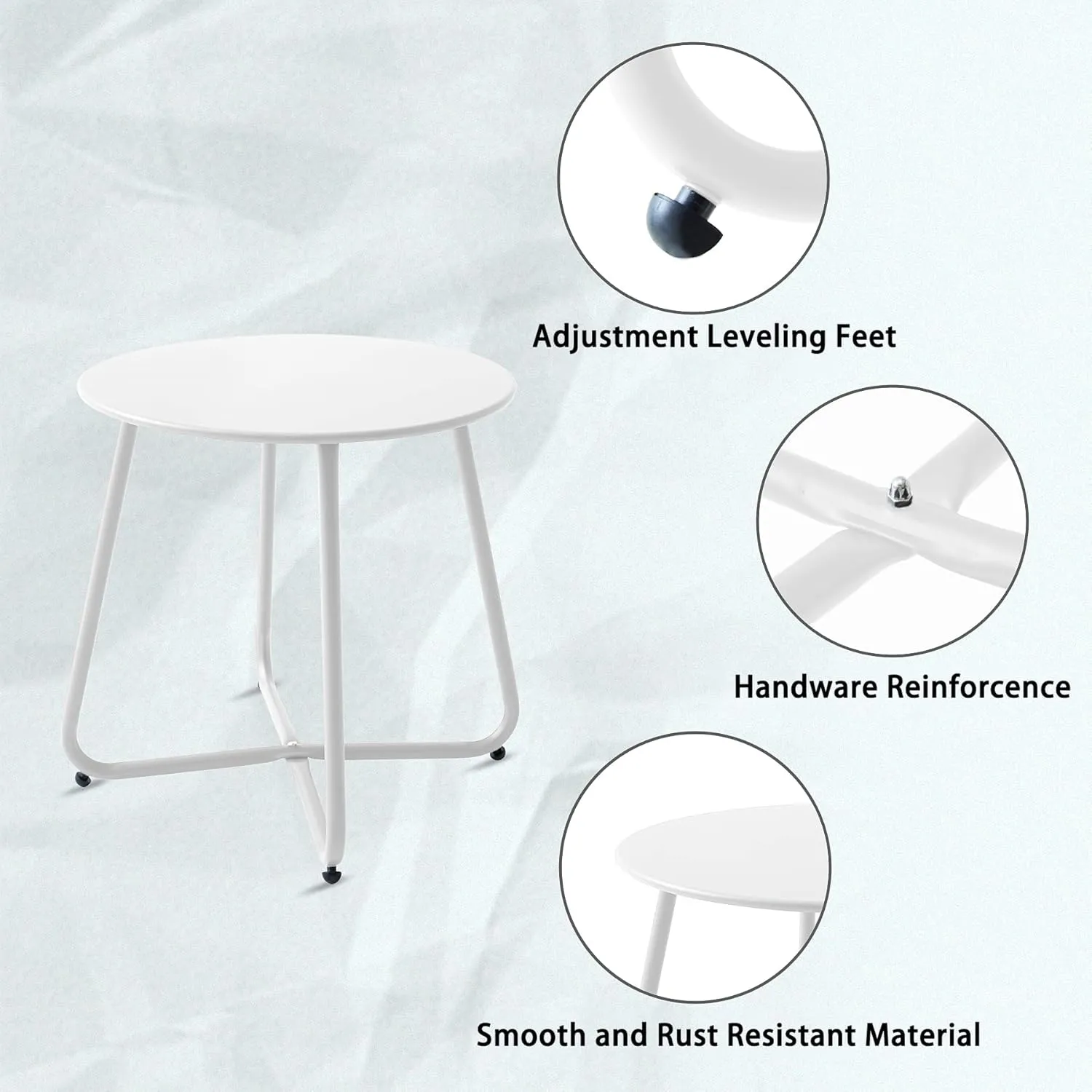 Outdoor Table Small Patio Side Table Waterproof Round Metal Side Table Weather Resistant Portable Outdoor and Indoor End Table for Garden, Balcony, Yard (White)