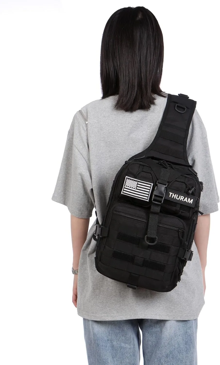 Outdoor Tactical Bag Fishing Military Sport Bag Pack Sling Shoulder Backpack for Every Day Carry (Black)