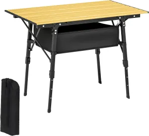Outsunny 3ft Portable Camping Table with Storage Bag, Adjustable Height Aluminum Small Folding Table, Lightweight Picnic Table with Carry Bag for Outdoor Picnic BBQ Backyards Beach, Brown